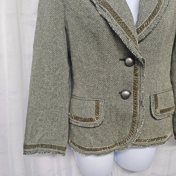 Vintage Banana Republic Blazer Y2K Green Twee Velvet Office Wool 4 - Picture 3 of 11